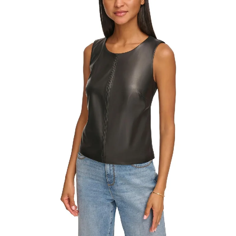 Karl Lagerfeld Paris Womens Faux Leather Trim Tank Top fitness tank top