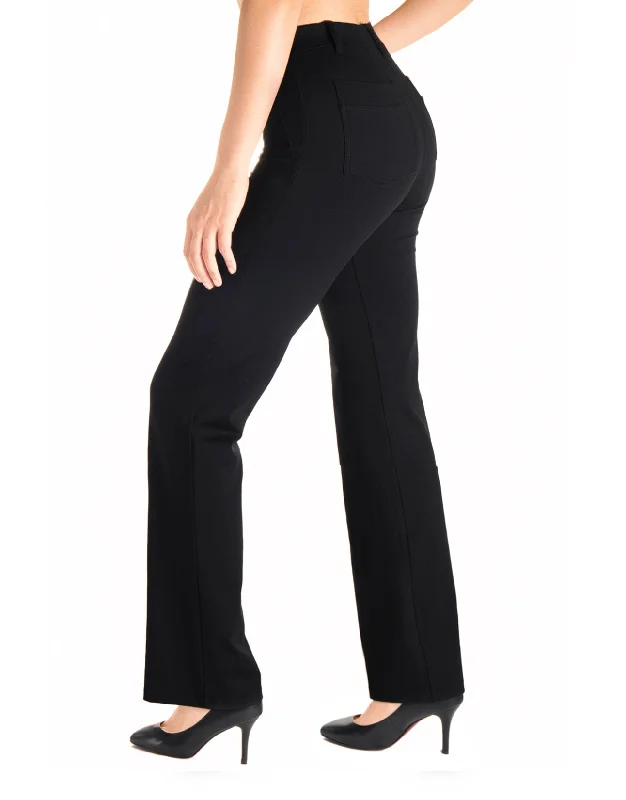 Flare Yoga Dress Pants, Back Pockets (Black) Stylish Paperbag Waist Pants