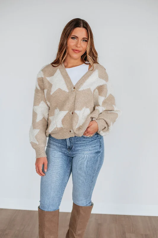Chasing Stars Cardigan - Oatmeal Front Pockets Side Pockets Patch Pockets