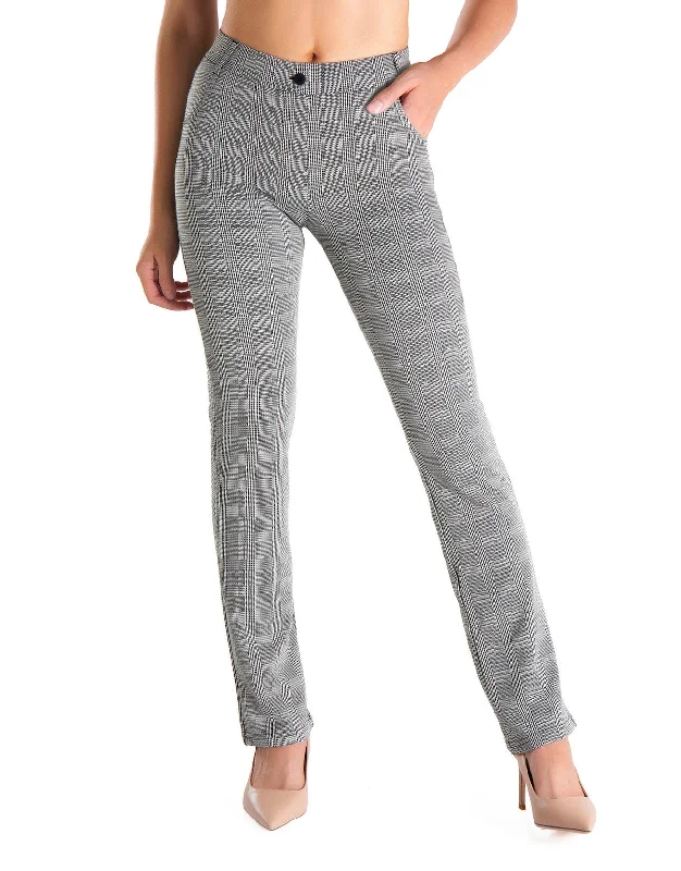 Straight Leg Yoga Dress Pants, 4 Pockets (Plaid) Comfy Cargo Trousers