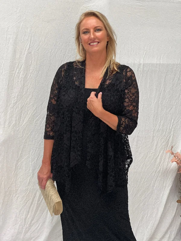 Queen Black Lace Cardigan Cashmere Blend Cotton Blend Poly Blend