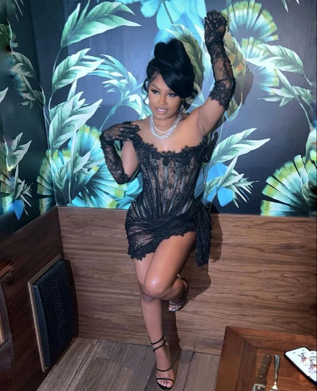 Sexy Black Lace Homecoming Dress,Strapless Party Dress  Y2223 Satin Halter Glamorous