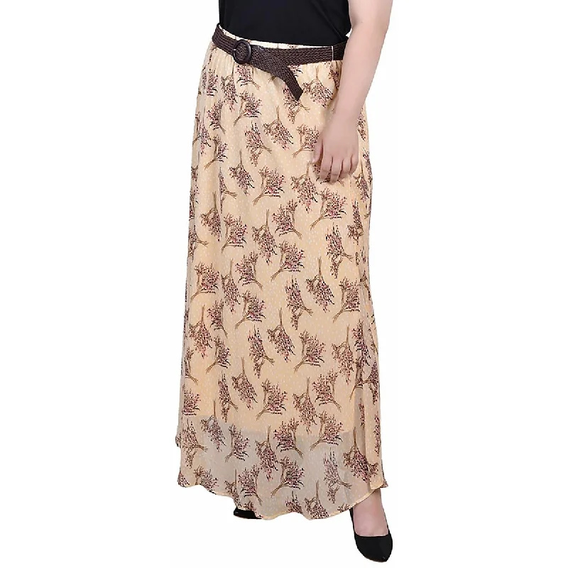 NY Collection Womens Plus Full Length Printed Maxi Skirt asymmetrical skirt cut