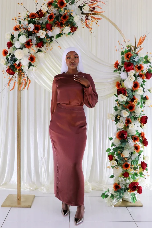Luxe Satin Skirt- Rusty Pink linen skirt airy