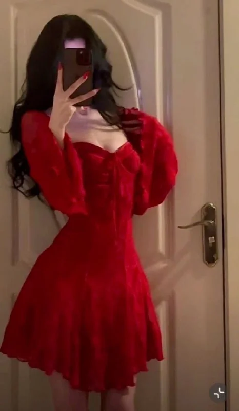 Sexy Red Lace Trumpet Sleeves Homecoming Dress Party Dress Y7655 Tunics Prom sequined Sexy Red Lace Trumpet Sleeves Homecoming Dress Party Dress Y7655 Tunics Prom sequined