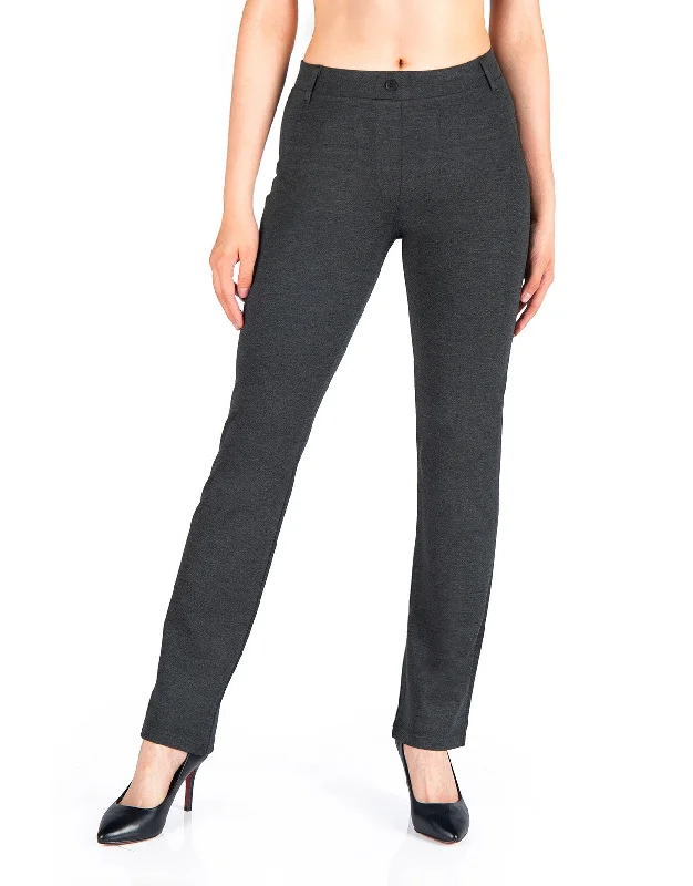 Straight Leg Yoga Dress Pants, Back Pockets (Charcoal) Cozy Full-Length Pants
