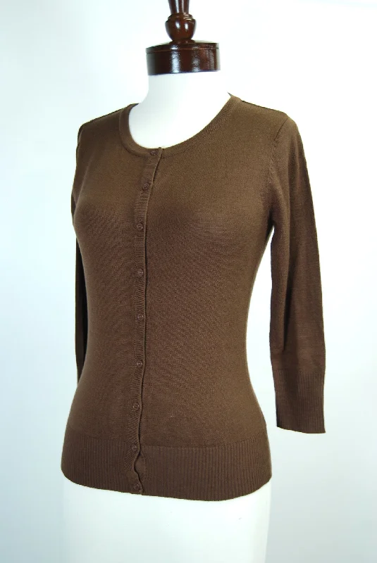 The Girly Cardigan - Brown Houndstooth Herringbone Solid