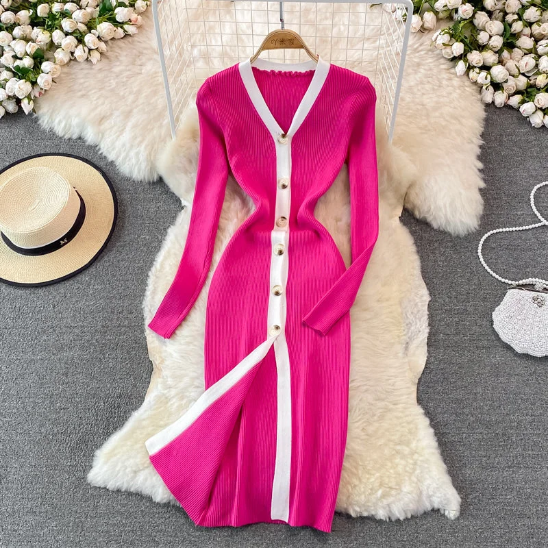 Waist down cardigan knitted bag hip bottomed dress  3749 Casual Formal Business