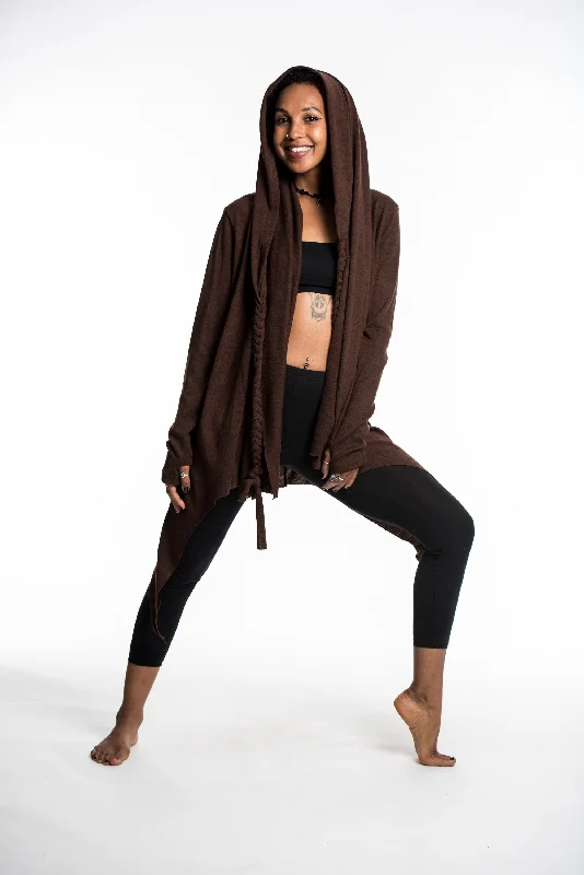 Hooded Cardigan in Brown Transparent Opaque Sheer