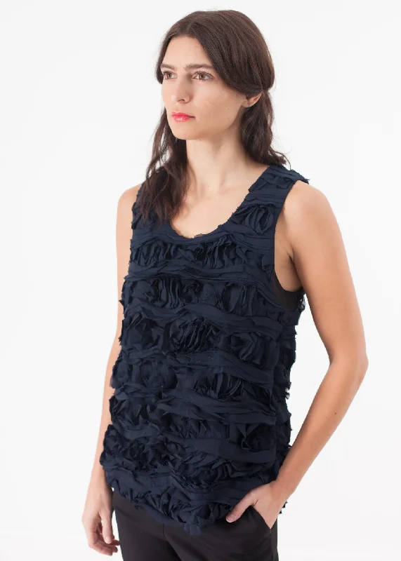 Ruffled Tank Top in Navy slim fit tank