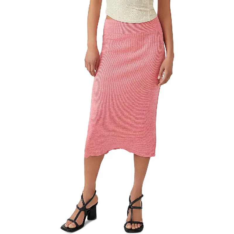 Free People Womens Golden Hour Knit Ribbed Midi Skirt tiered skirt playful