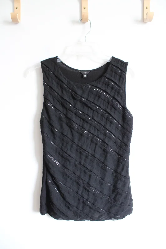 Ann Taylor Sequined Diagonal Striped Tank Top | M Petite black tank top