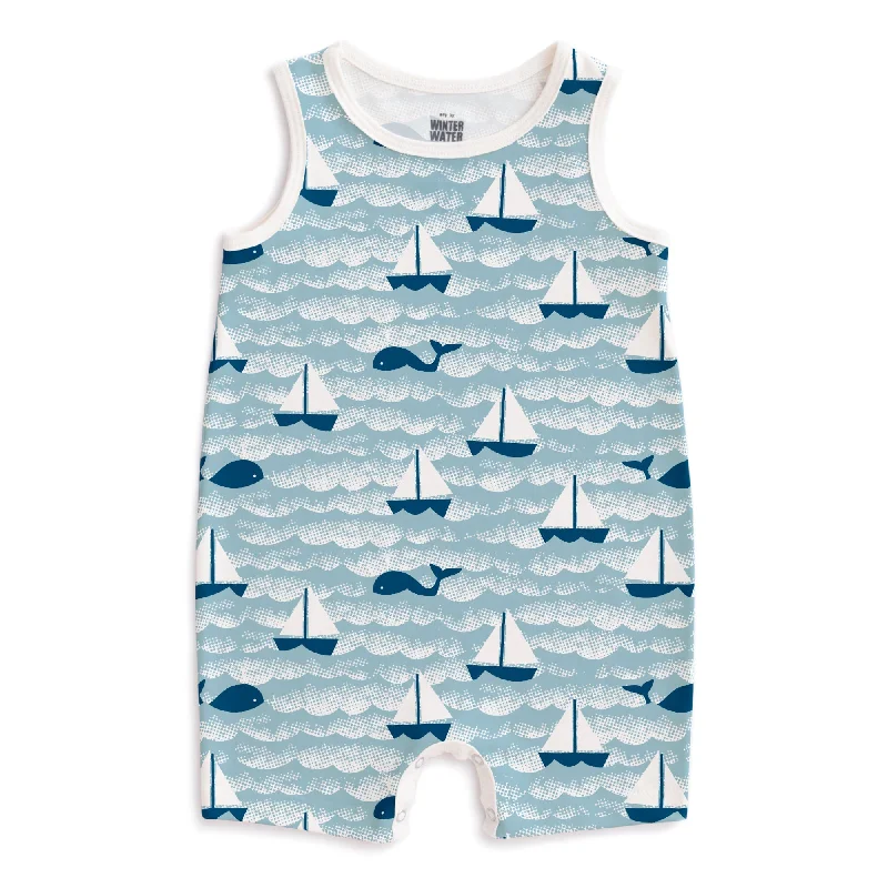 Tank Top Romper - Sailboats Ocean Blue & Navy black tank top