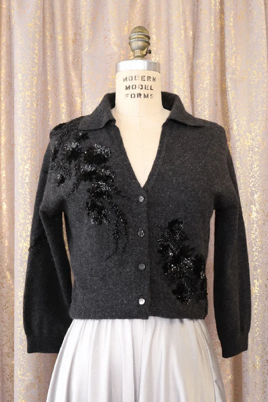 Charcoal Embellished Cardigan S Cashmere Blend Cotton Blend Poly Blend
