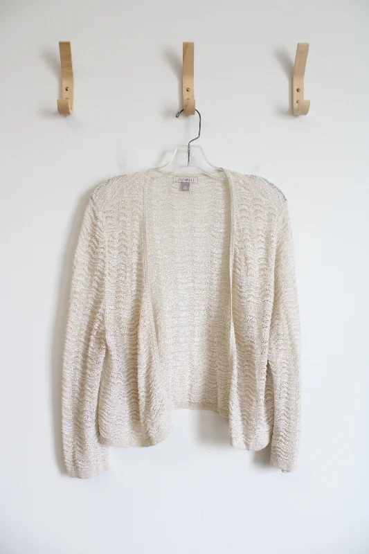 Roz & Ali Ivory Shimmer Cardigan | XL Open Front Closed Front Wrap Front