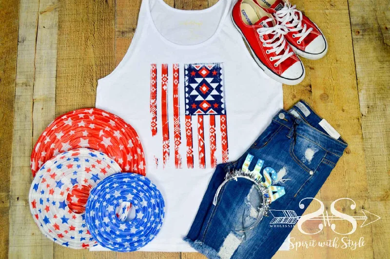 Flag Print Tank Top White beige tank top