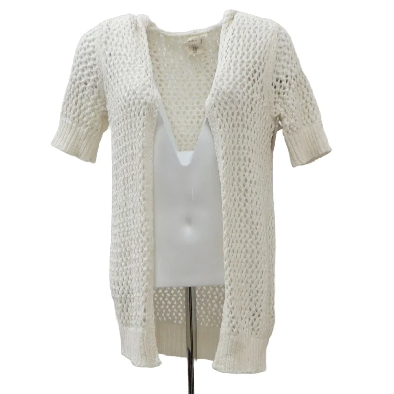 Ivory Solid Cardigan Sweater Transparent Opaque Sheer