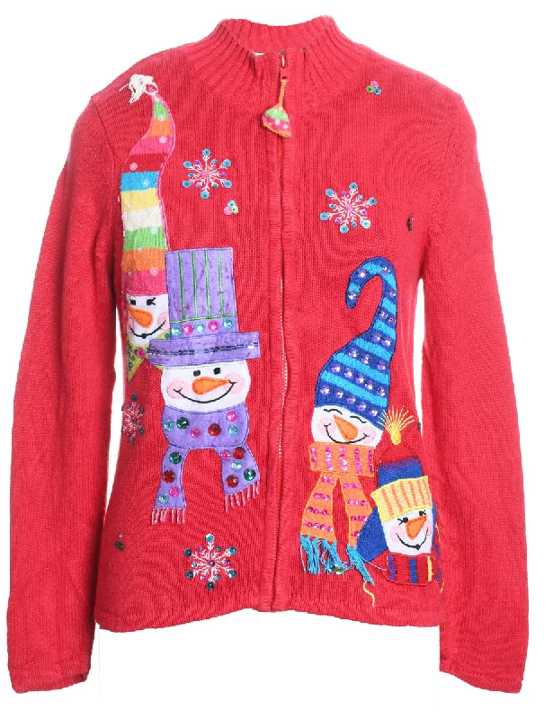 Snowman Christmas Cardigan - M Layered Multi-layer Single Layer