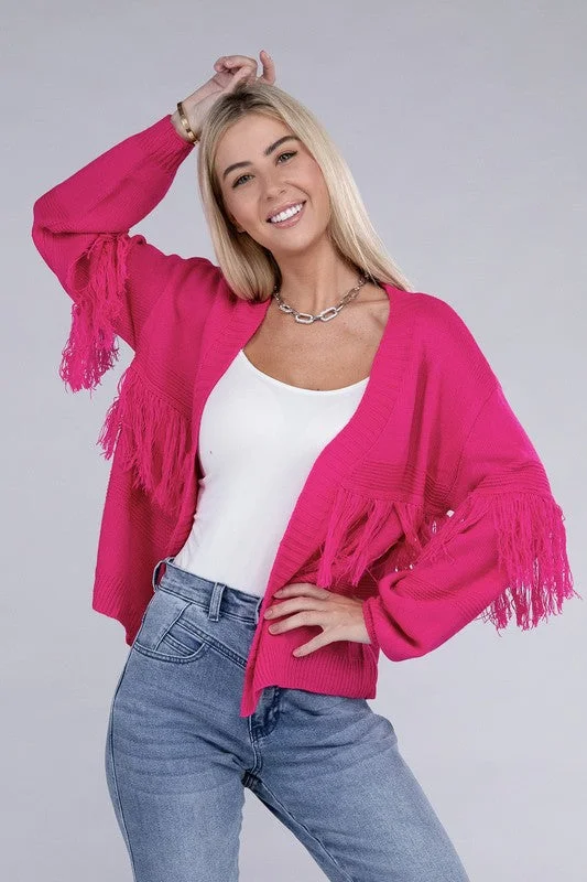 Tassel Open Cardigan Mesh Cardigan Canvas Denim
