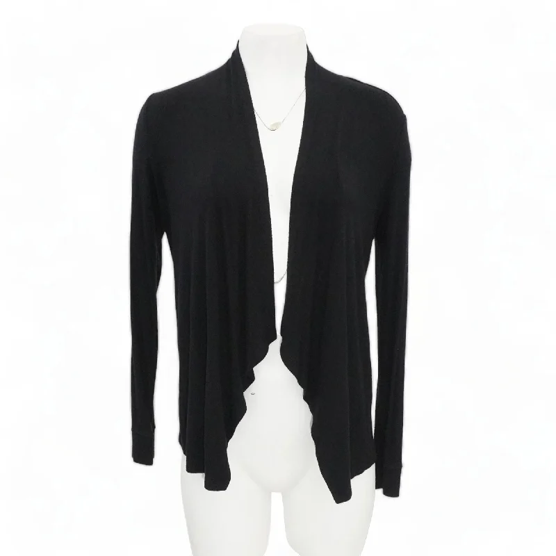 Black Solid Cardigan Sweater Crew Neck V-Neck Turtle Neck