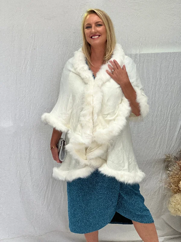 Nina Ivory Knit Cardigan Real Fur Shearling Chenille