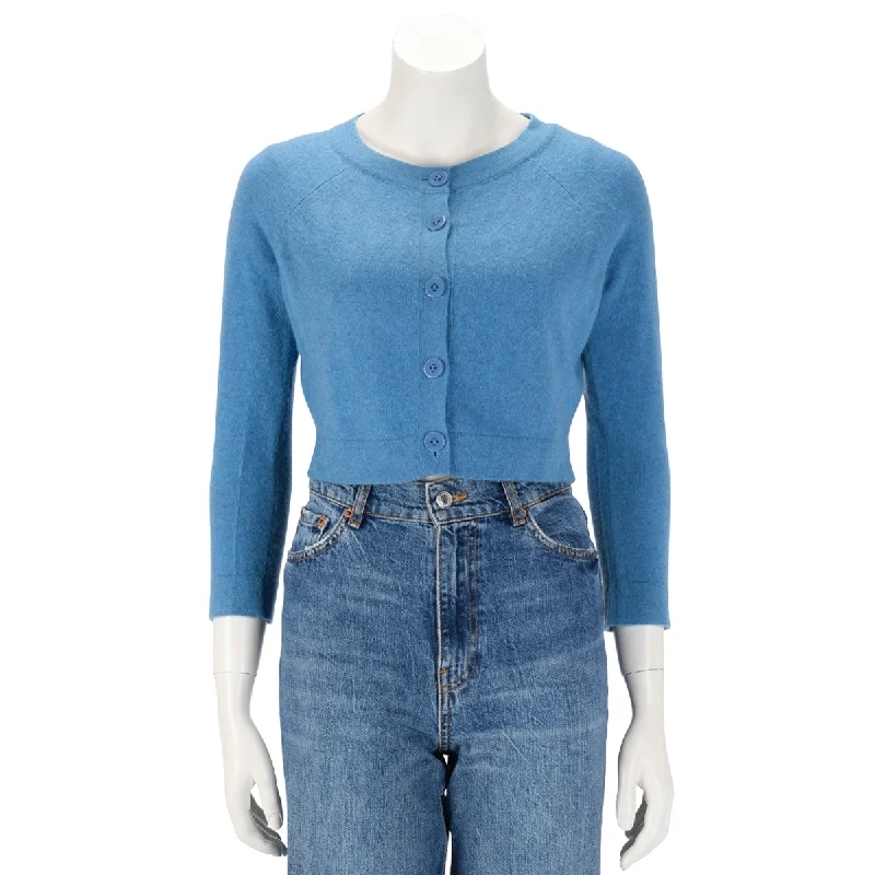Chanel Blue Cashmere Cropped Cardigan FR 36 Velvet Chenille Corduroy