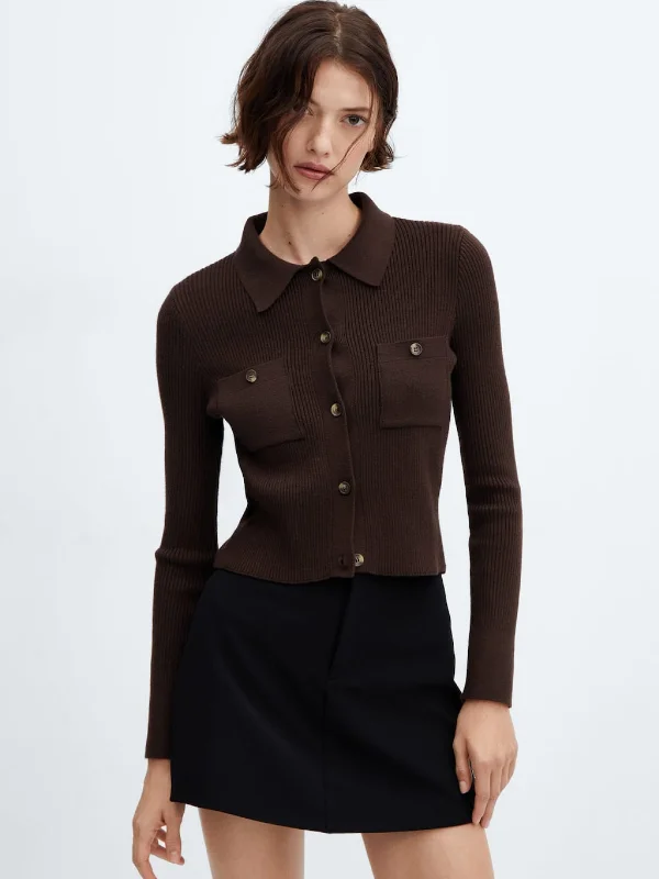 Ribbed pockets cardigan Sequined Glittery Shiny