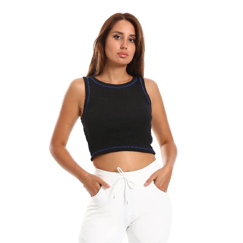 Sleevles With White Details Tank Top - Kady charcoal tank top