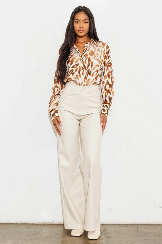 VEGAN LEATHER WIDE LEG PANTS High-Waist Jogger Pants