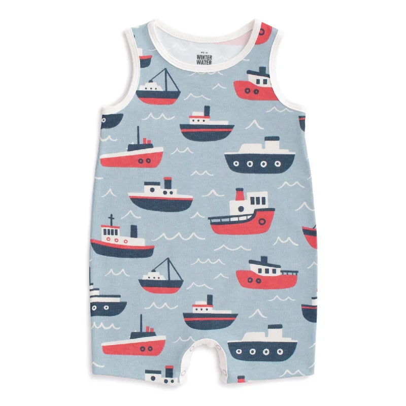 Tank Top Romper - Tugboats Pale Blue cherry red tank