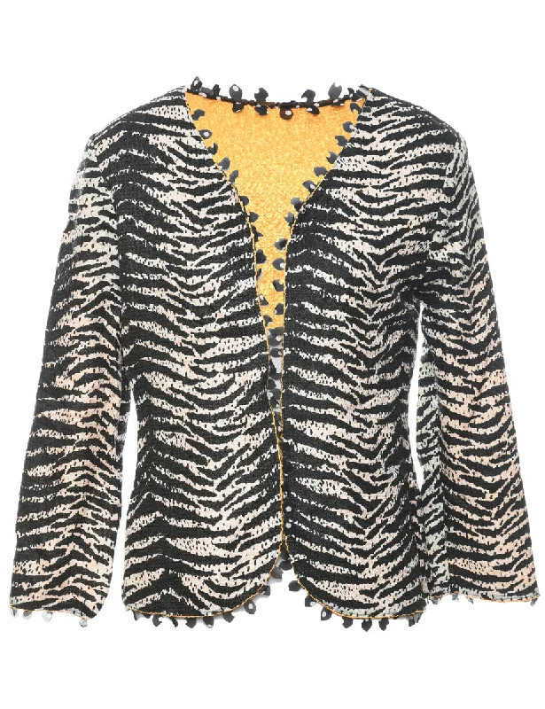 Zebra Print Black Jacket - M Embroidered Jacket Appliqued Jacket Beaded Jacket