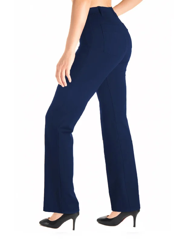 Flare Yoga Dress Pants, Back Pockets (Navy Blue) Classic Flared Pants
