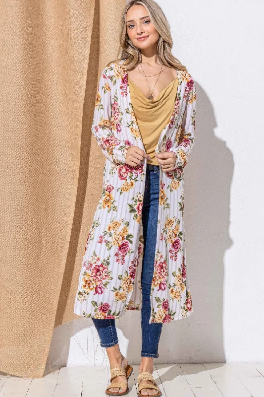 And The Why Floral Kimono Open Front Longline Cardigan Slim Fit Regular Fit Oversized