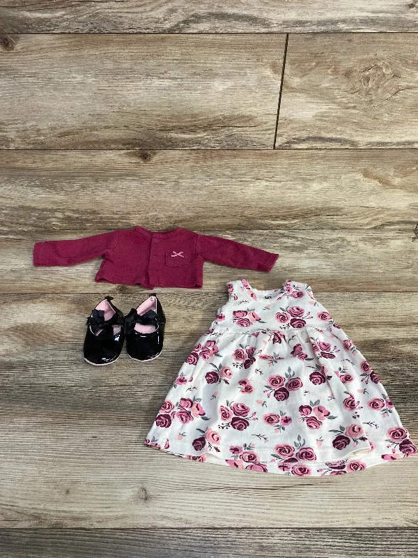 Hudson Baby 3pc Cardigan + Dress + Shoes White sz 3-6m Chenille Brocade Lace