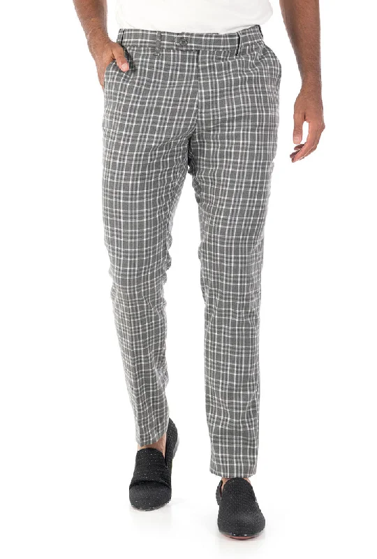 Barabas CP63 CALL THE SHOTS Grey and White Checkered Slim Fit Dress Pant Comfortable Wide-Leg Pants