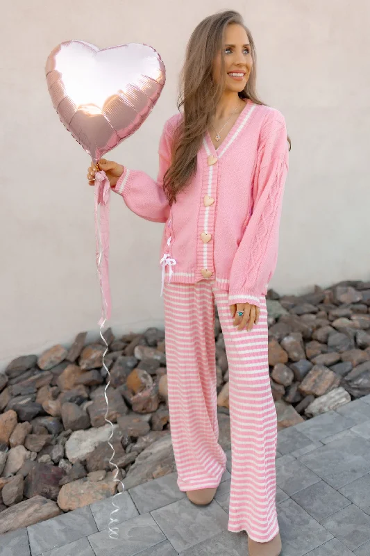 Ribbon Hearts Cable Knit Cardigan Real Fur Shearling Chenille