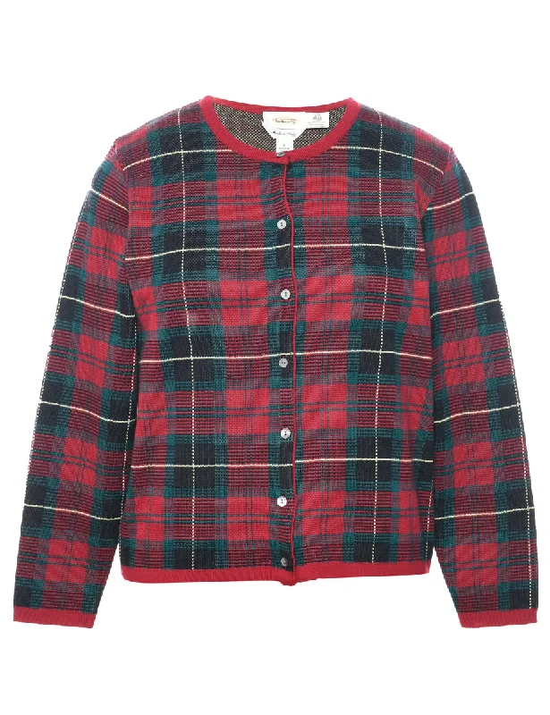 Woolmark Checked Cardigan - S Hooded Caped Shawl Collar