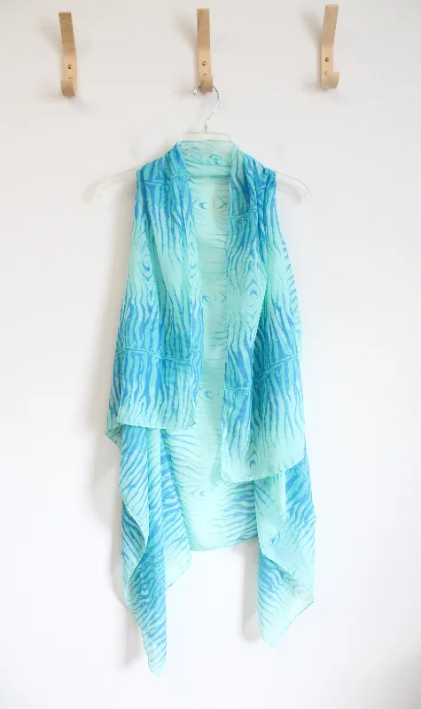 Blue & Green Patterned Sleeveless Cardigan | S/M Machine Wash Dry Clean Hand Wash