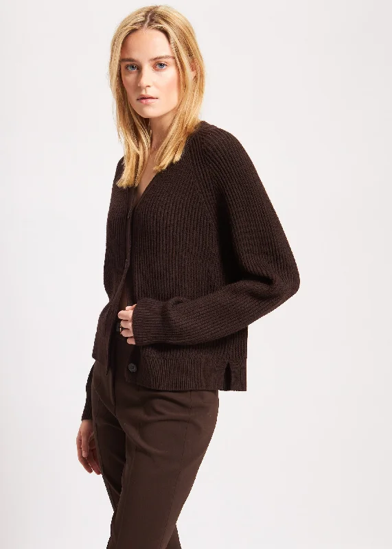 Ribbed Merino Cardigan Elasticated Padded Insulated