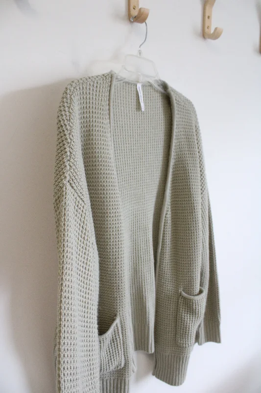 Zenana Premium Sage Green Chunky Knit Cardigan | 1X Cotton Fabric Linen Fabric Terry Fabric