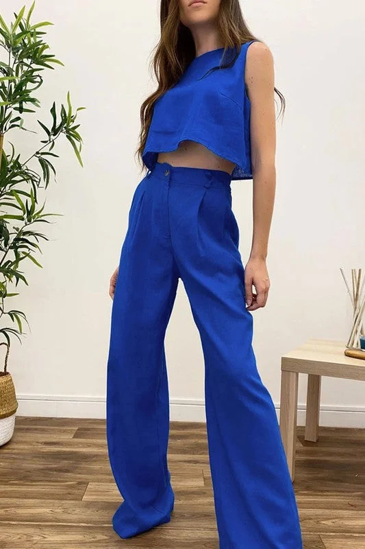 TANK CROP TOP AND ELASTIC WAIST WIDE LEG PANTS SET bronze tank top
