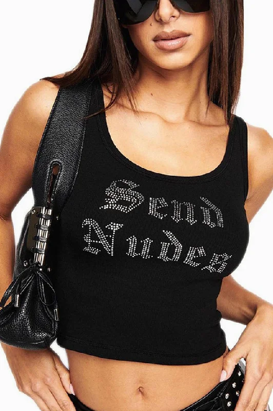 Send Nudes Rhinestone Tank Top turquoise tank top