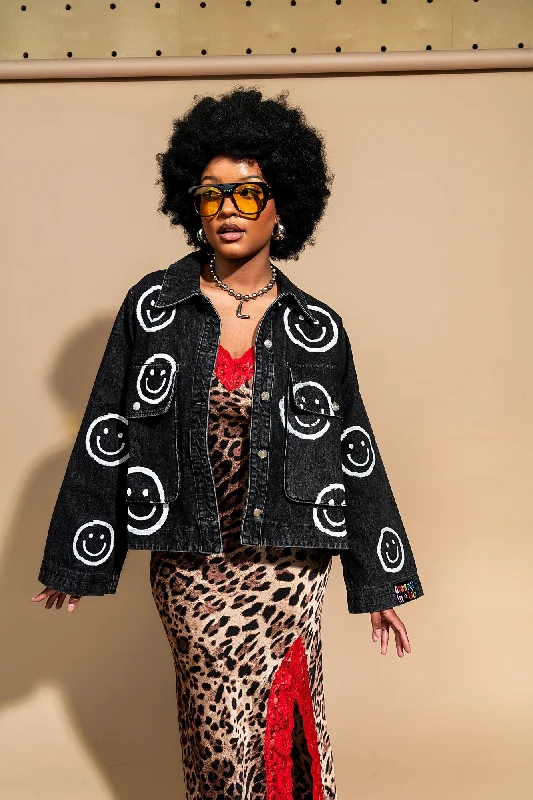Happy Go Lucky Hand Painted Denim Jacket Denim Jacket Leather Jacket Suede Jacket