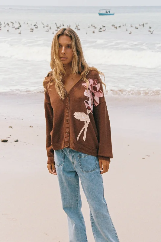 Lotus Flower Knit Cardigan Cedar Open Front Closed Front Wrap Front