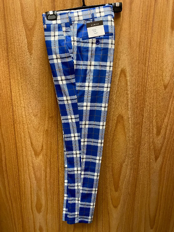 Cielo P3660S1 Royal Blue Checkered Slim Fit Dress Pants Relaxed High-Waist Trousers