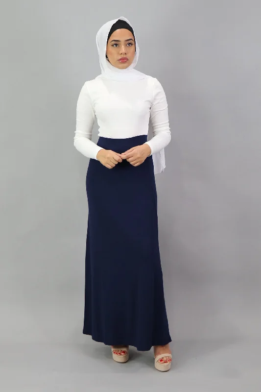 Ribbed Maxi Skirt - Navy Blue velvet skirt luxury