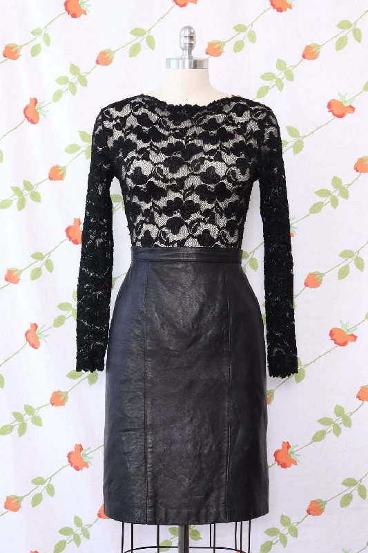 Nappa Leather Straight Skirt M/L ribbed skirt waist