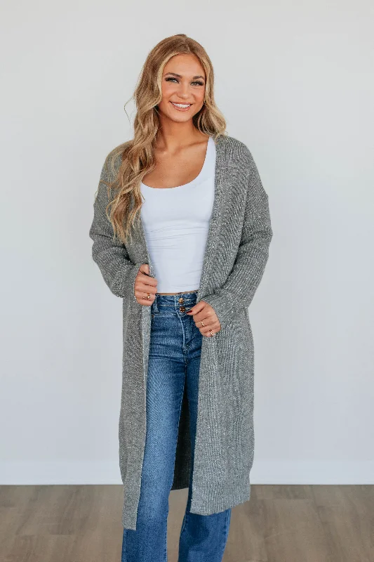 Confident & Classy Cardigan - Heather Grey Glossy Satin Silk