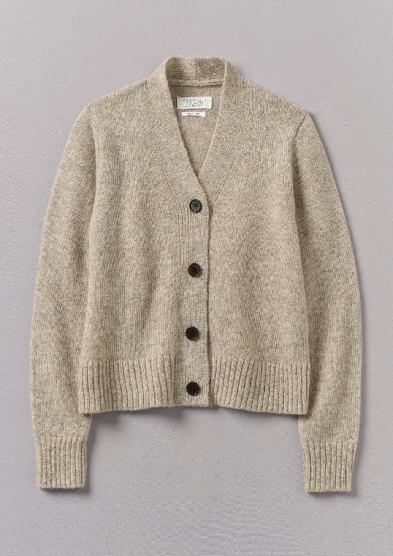 Kaia V-Neck Wool Cardigan | Oatmeal Hooded Cardigan Collared Cardigan Shawl Collar