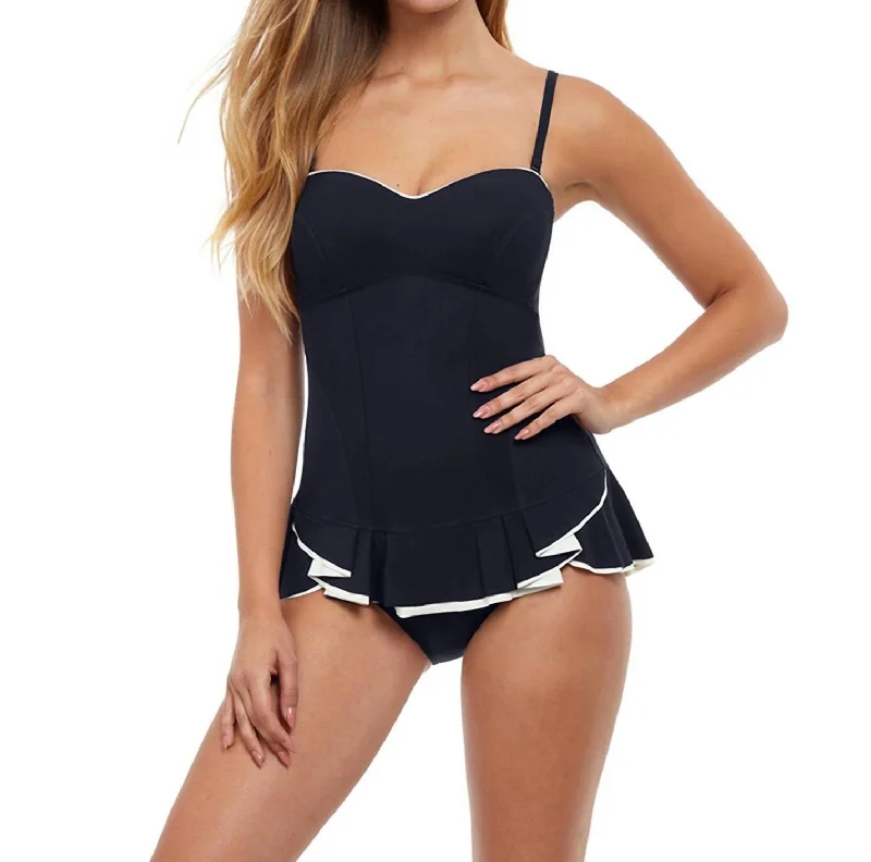 Bandeau Strapless Shirred Swimdress In Pro Belle Curve Black Vibrant Bikini Design